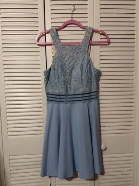 Xtraordinary Light Blue Lace Bodice Mini Dress